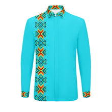 Load image into Gallery viewer, Turquoise Blanket Strip Men&#39;s Long Sleeve Dress Shirt
