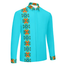 Load image into Gallery viewer, Turquoise Blanket Strip Men&#39;s Long Sleeve Dress Shirt
