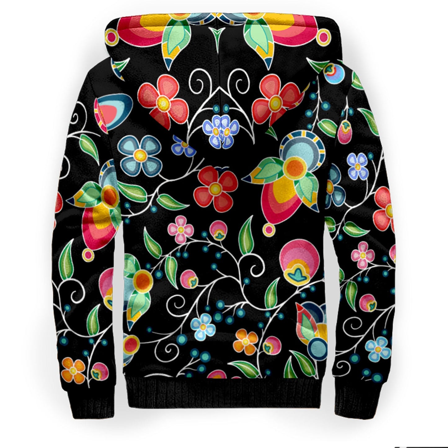 Floral Bounty Black Sherpa Hoodie