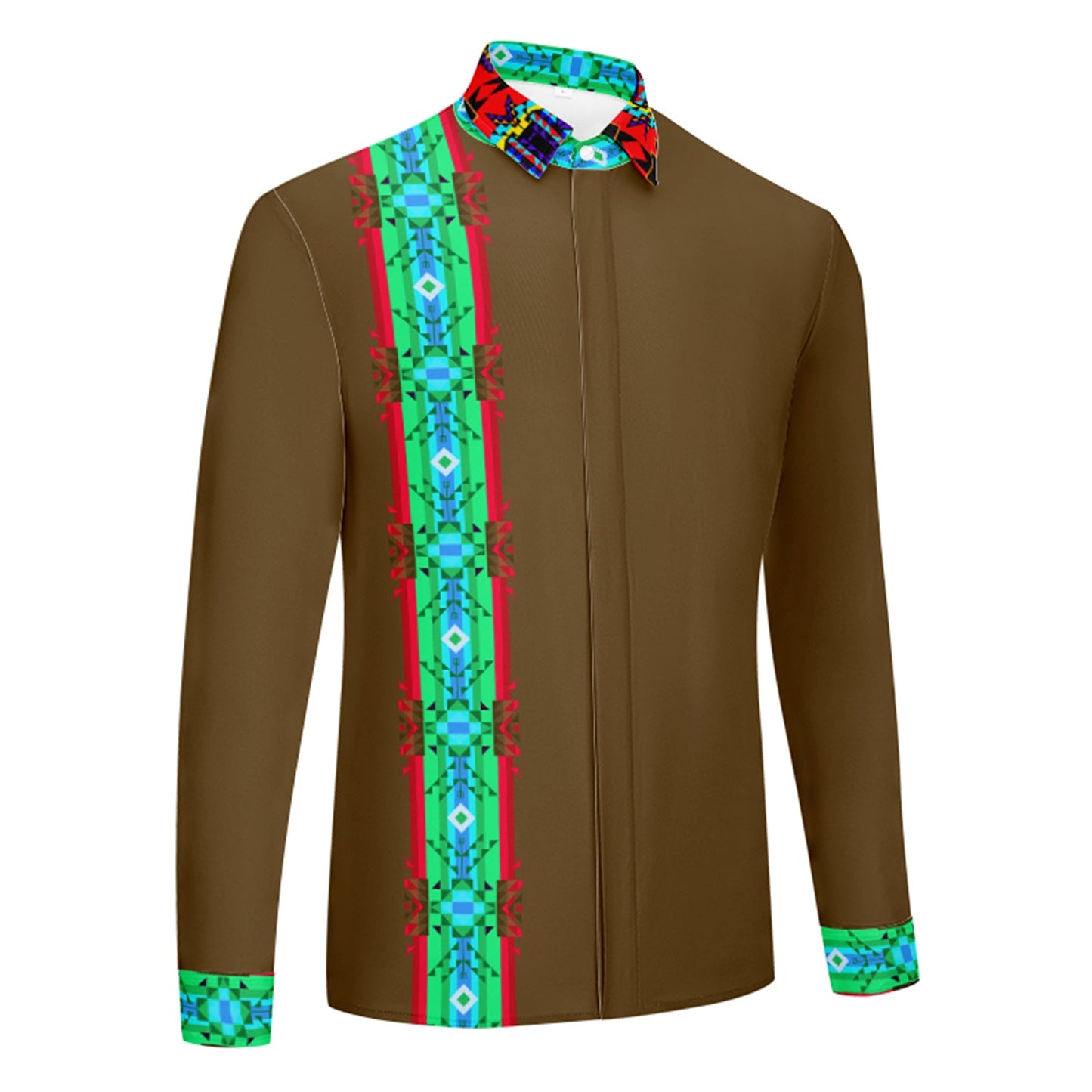 Earth Blanket Strip Men's Long Sleeve Dress Shirt