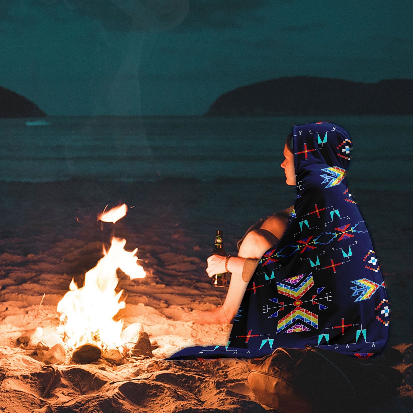 Rainy Chief Rainbow Night Lake Hooded Blanket