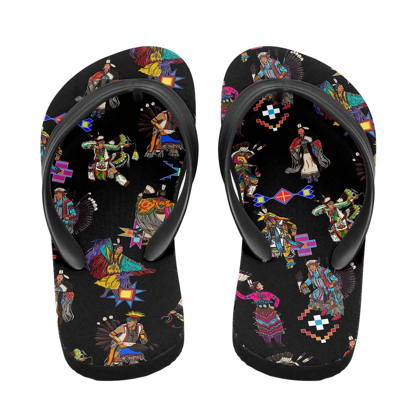 Grand Entry Dancers Black Flip Flops