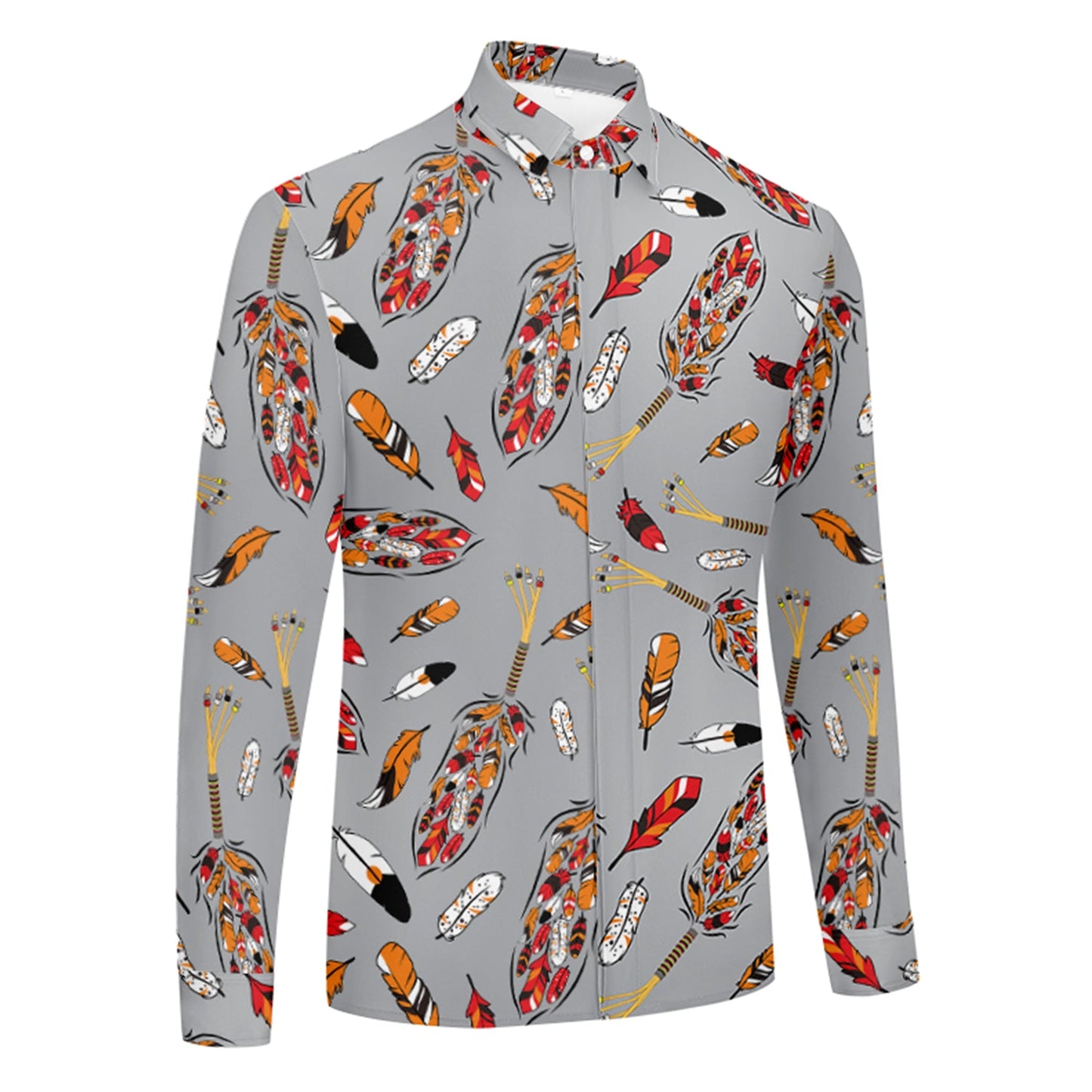 Prayer Feathers Grey Dress Shirt