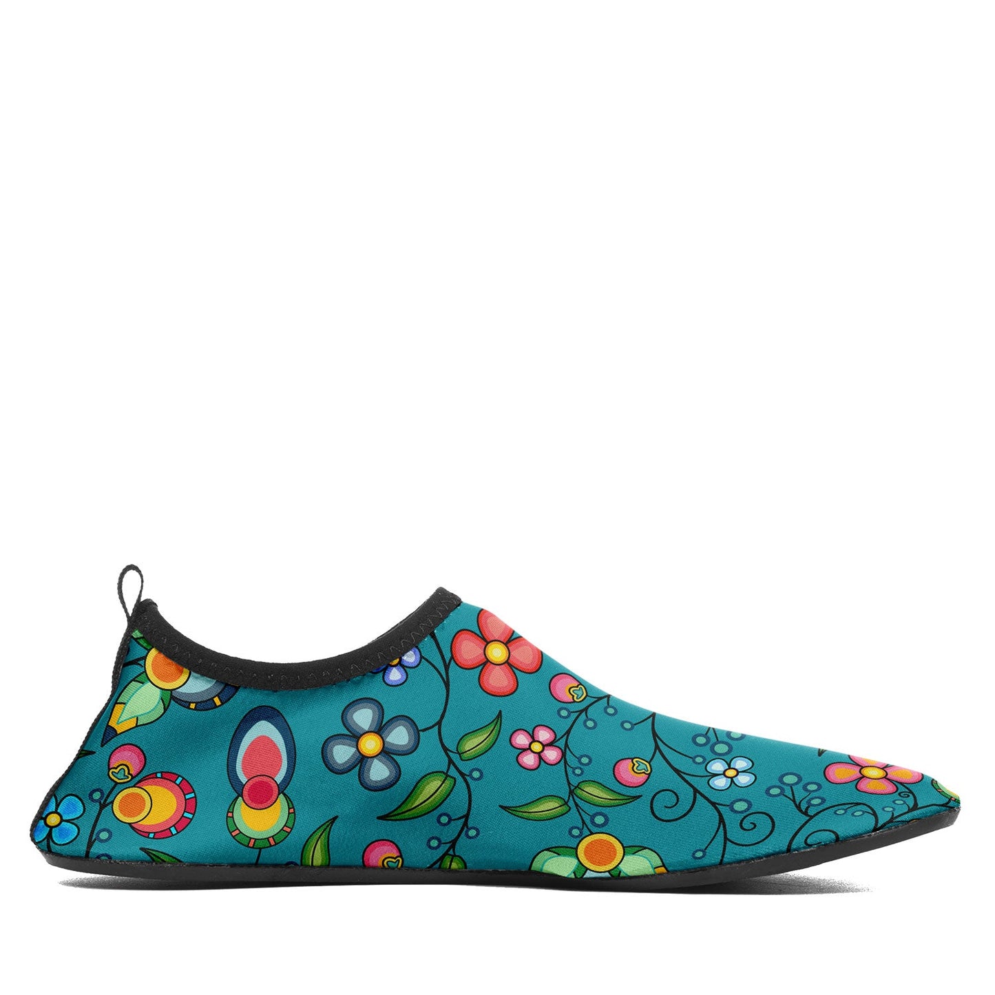 Floral Bounty Teal Kid's Sockamoccs Slip On Shoes