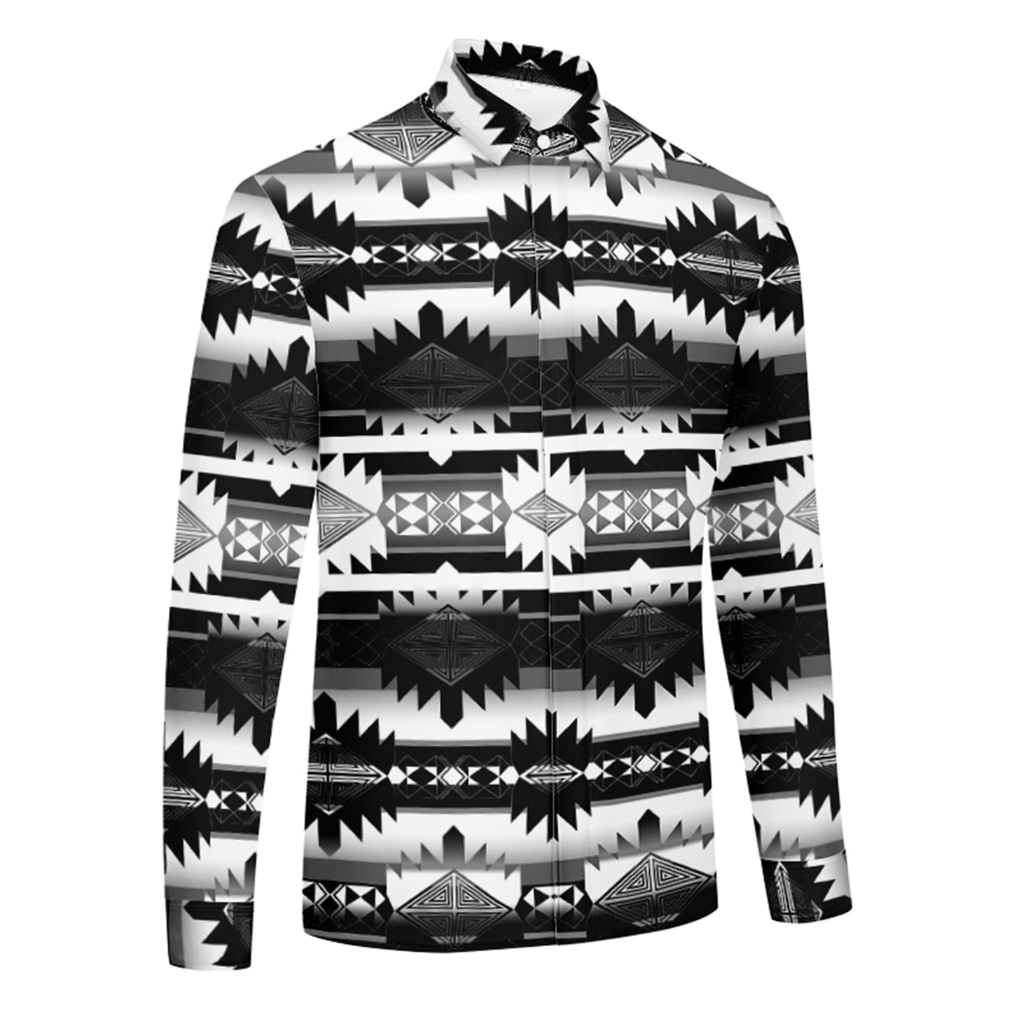 Okotoks Black and White Men's Long Sleeve Dress Shirt