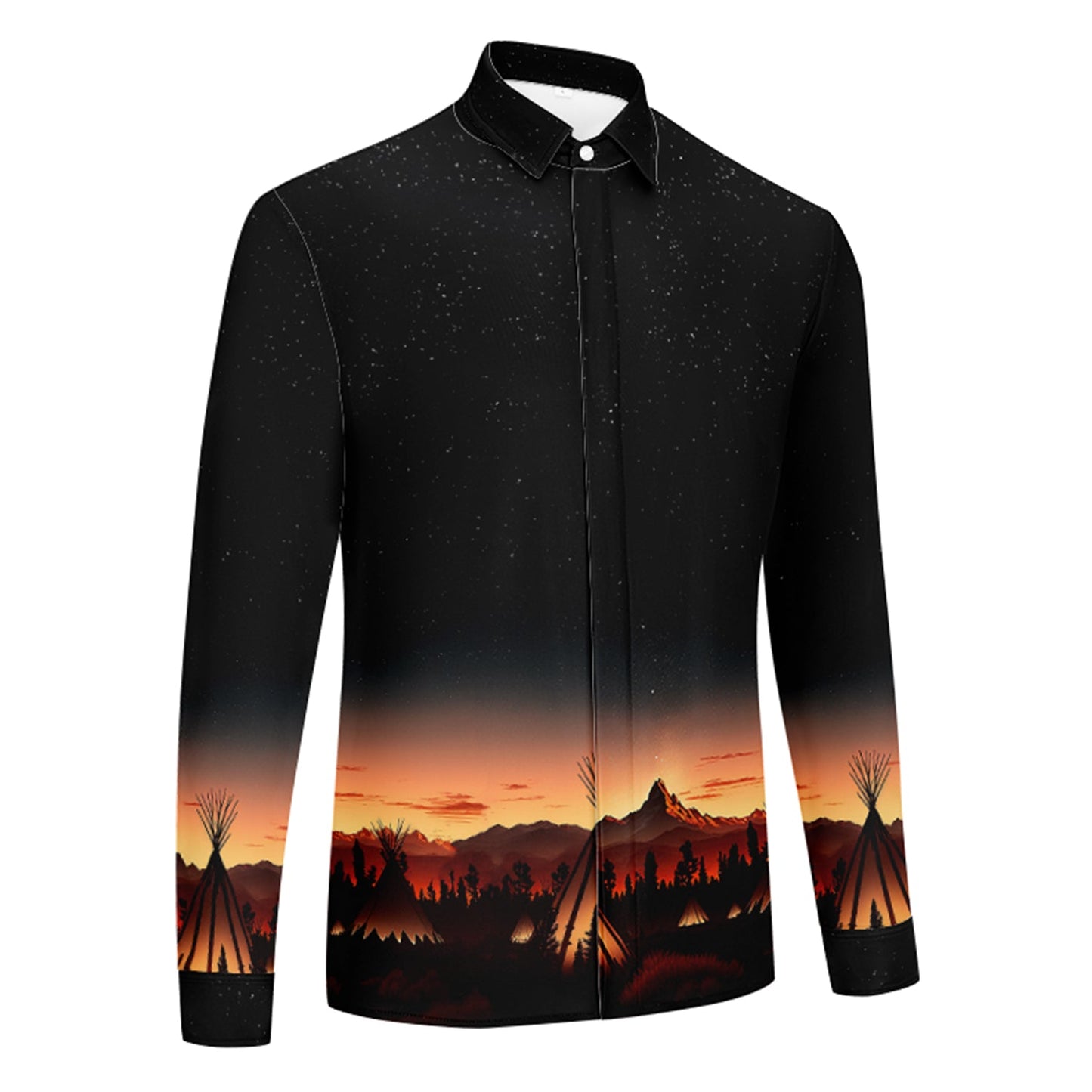 Sunset Tipis 1 Men's Long Sleeve Dress Shirt