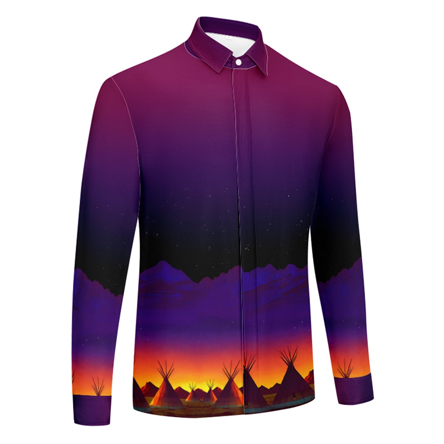 Teepees Northern Lights Men's Long Sleeve Dress Shirt