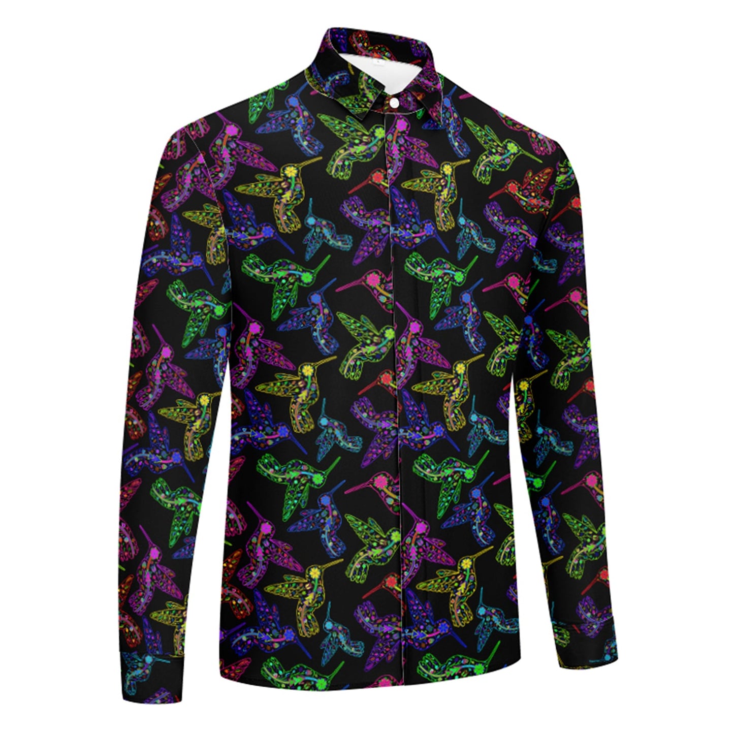 Neon Floral Hummingbird Dress Shirt