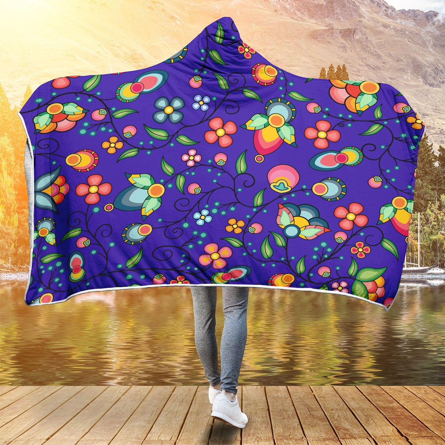 Floral Bounty Blue Hooded Blanket