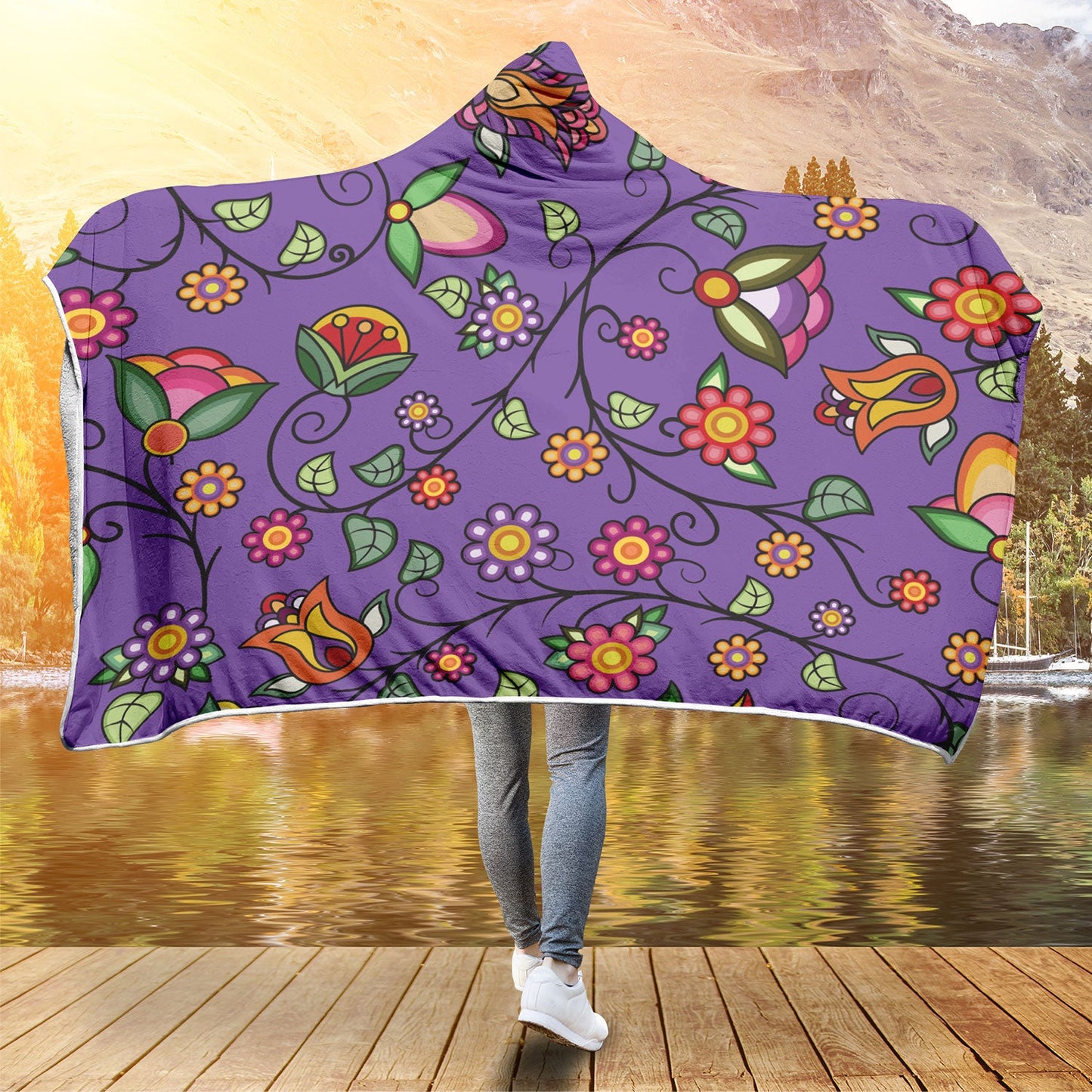 Heartbeat Petals Purple Hooded Blanket