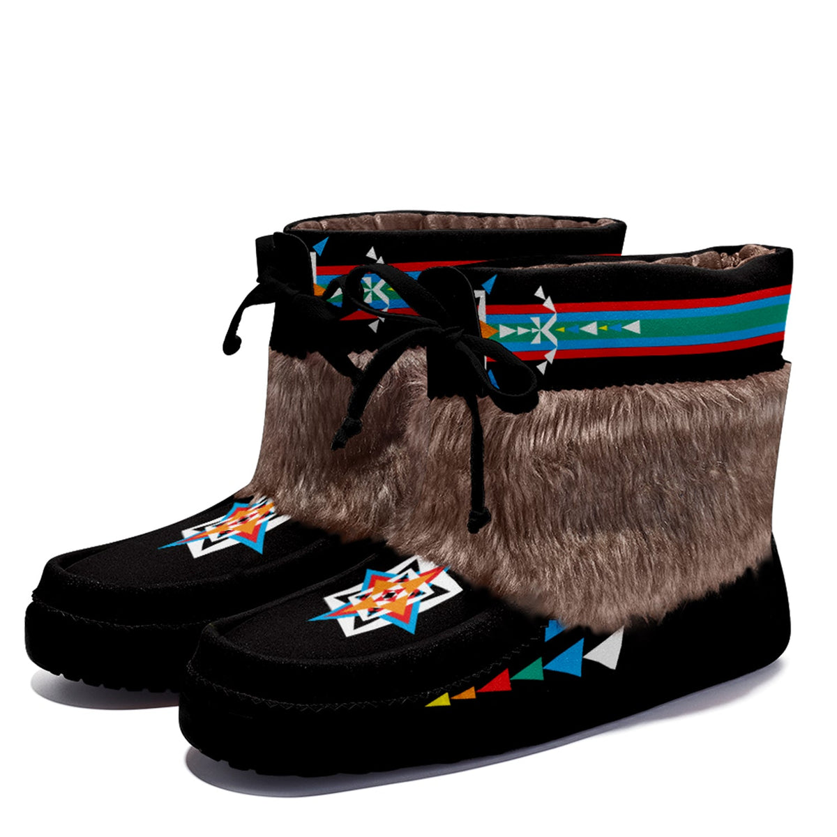 Blossom Black Leather MoccaLux Short Style with Fur
