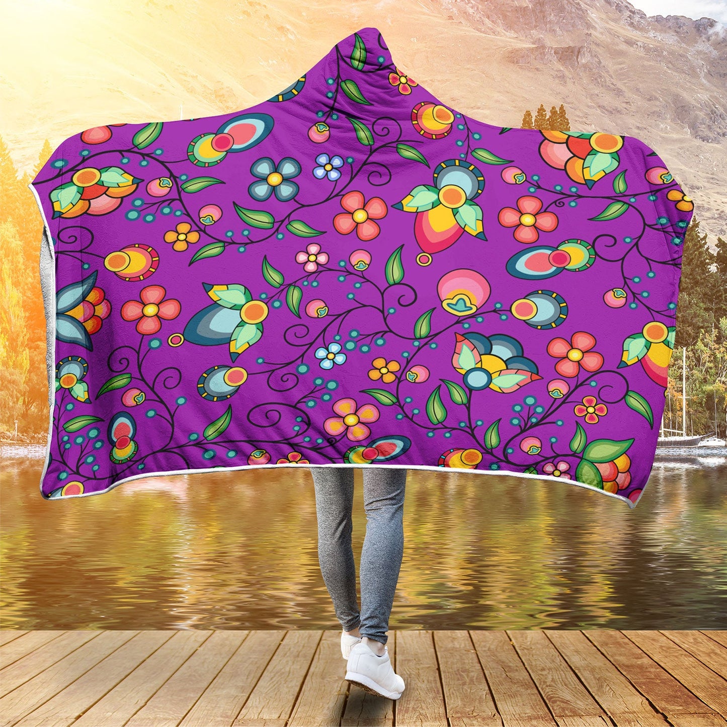 Floral Bounty Purple Hooded Blanket