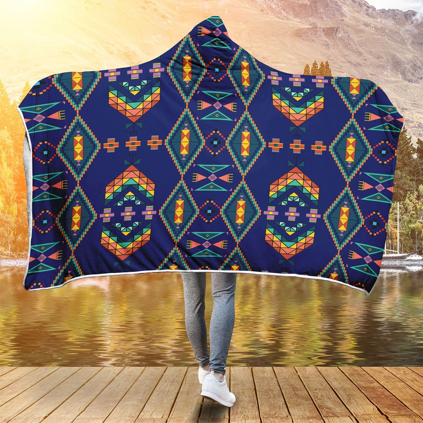 Travois Tipi Blue Hooded Blanket