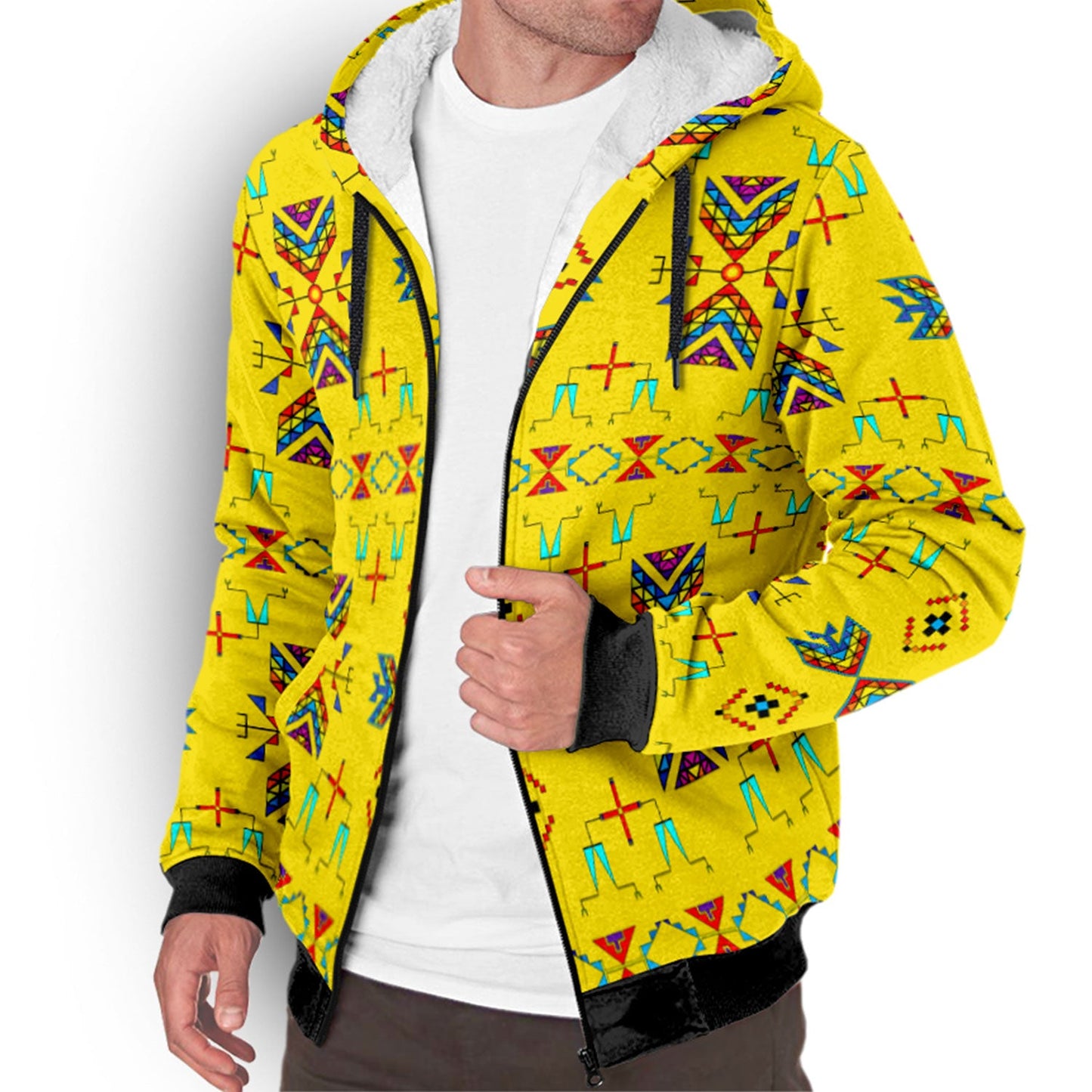 Rainy Chief Rainbow Yellow Sherpa Hoodie