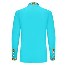 Load image into Gallery viewer, Turquoise Blanket Strip Men&#39;s Long Sleeve Dress Shirt
