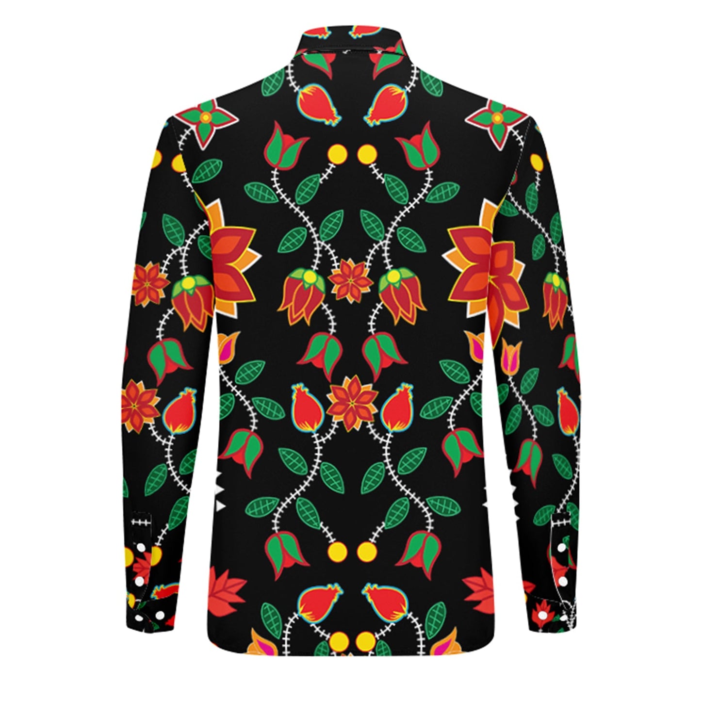 Floral Beadwork Six Bands Men's Long Sleeve Dress Shirt