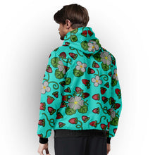 Load image into Gallery viewer, Strawberry Dreams Turquoise Sherpa Hoodie
