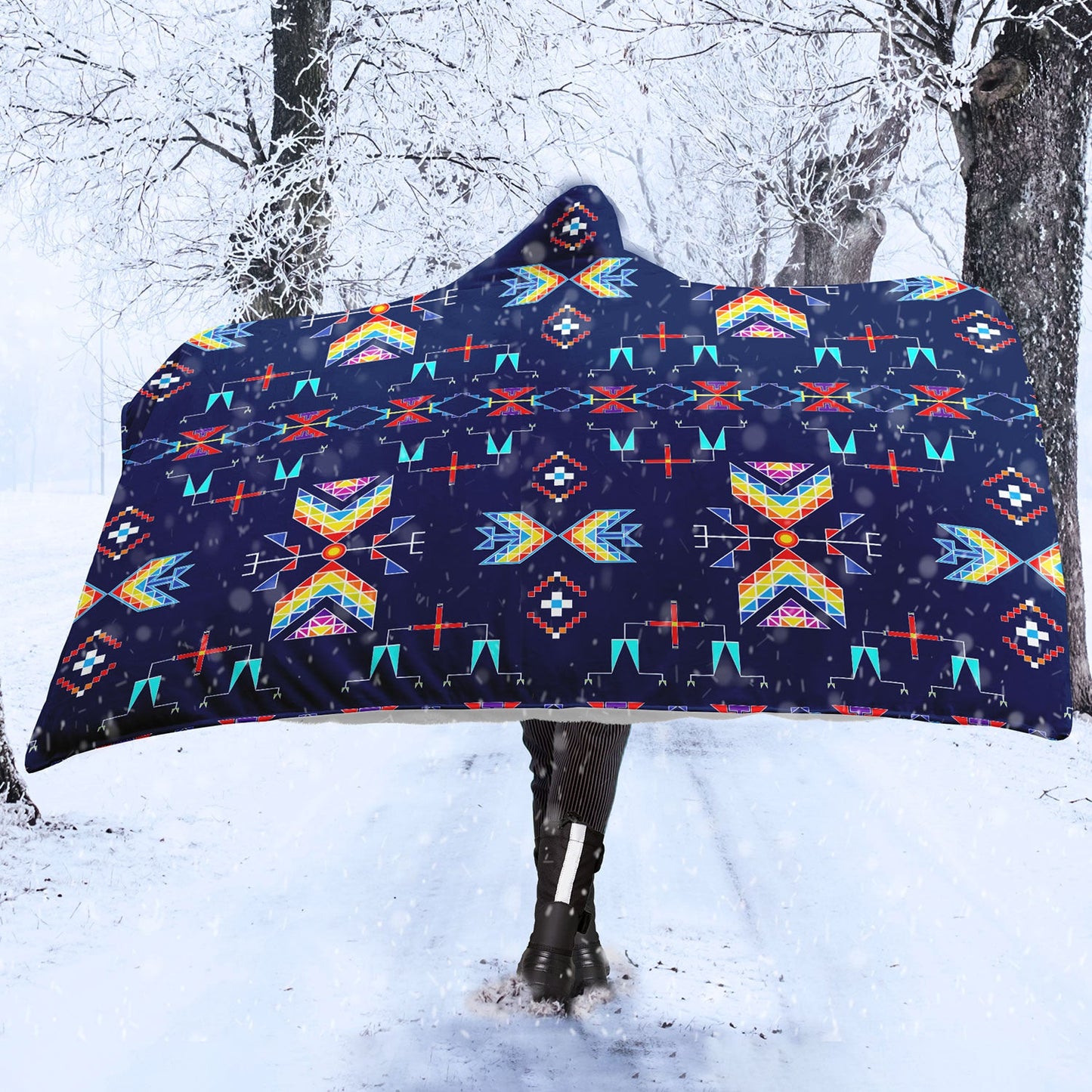 Rainy Chief Rainbow Night Lake Hooded Blanket