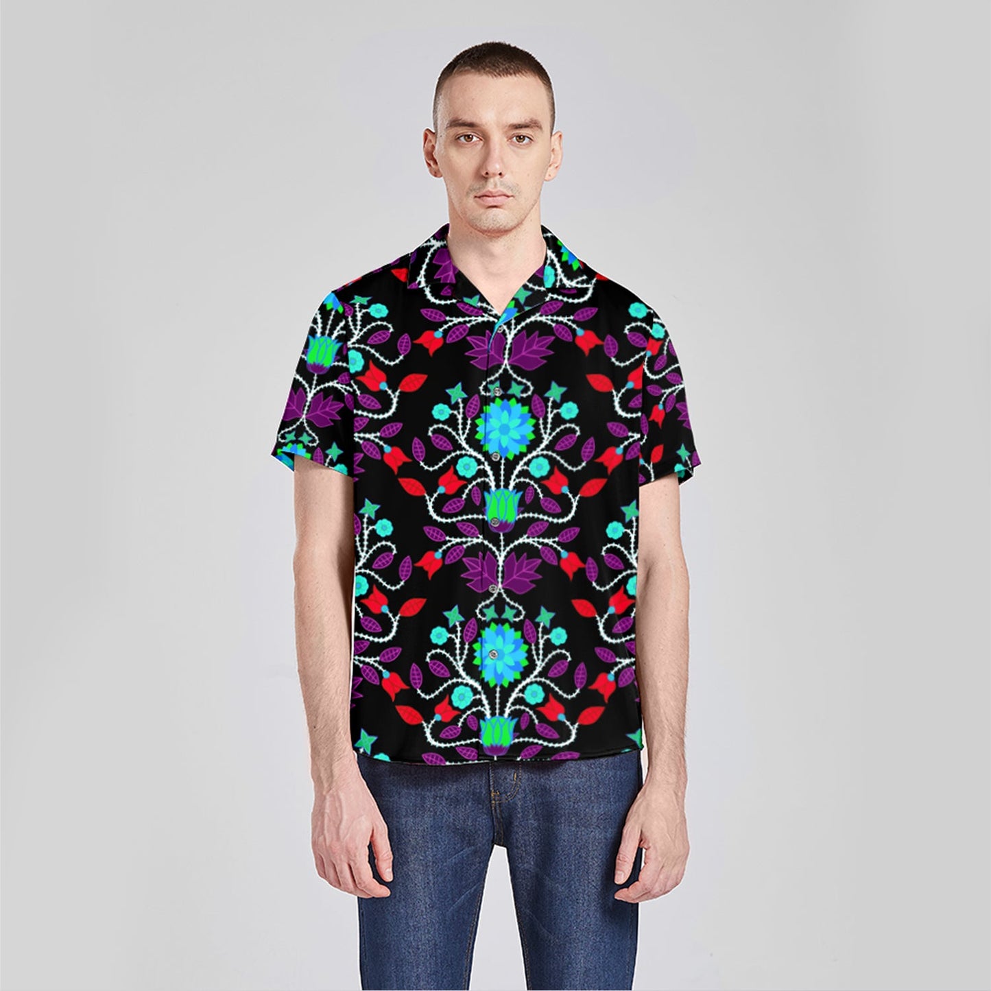 Floral Beadwork Silky Button Up