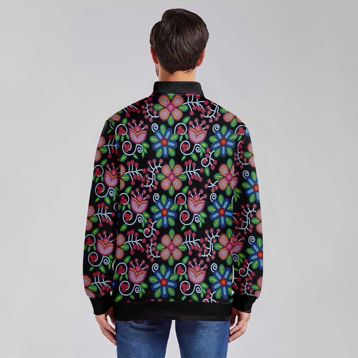 Midnight Garden Black Zippered Collared Lightweight Jacket