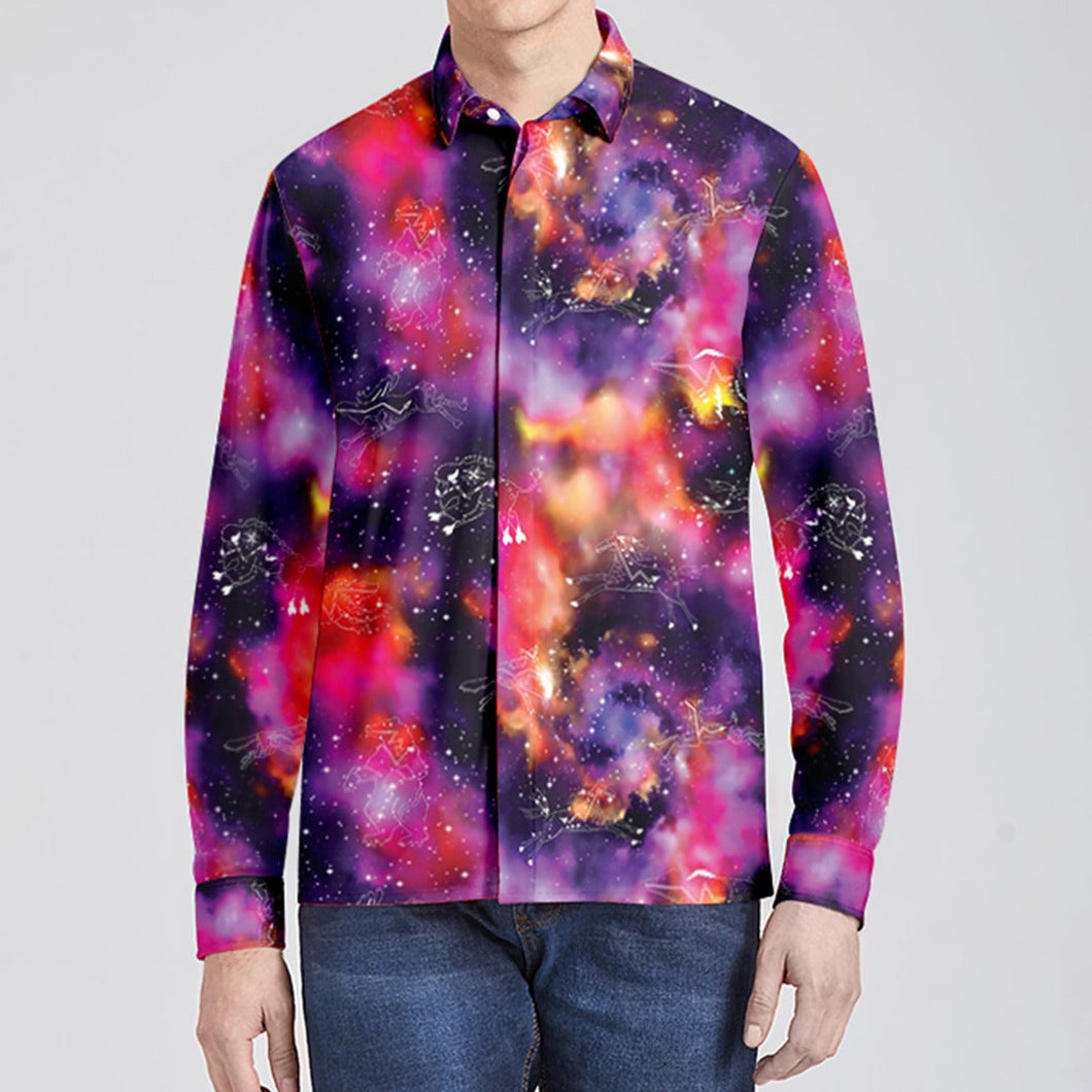 Animal Ancestors 9 Cosmic Swirl Purple and Red Men's Long Sleeve Dress Shirt