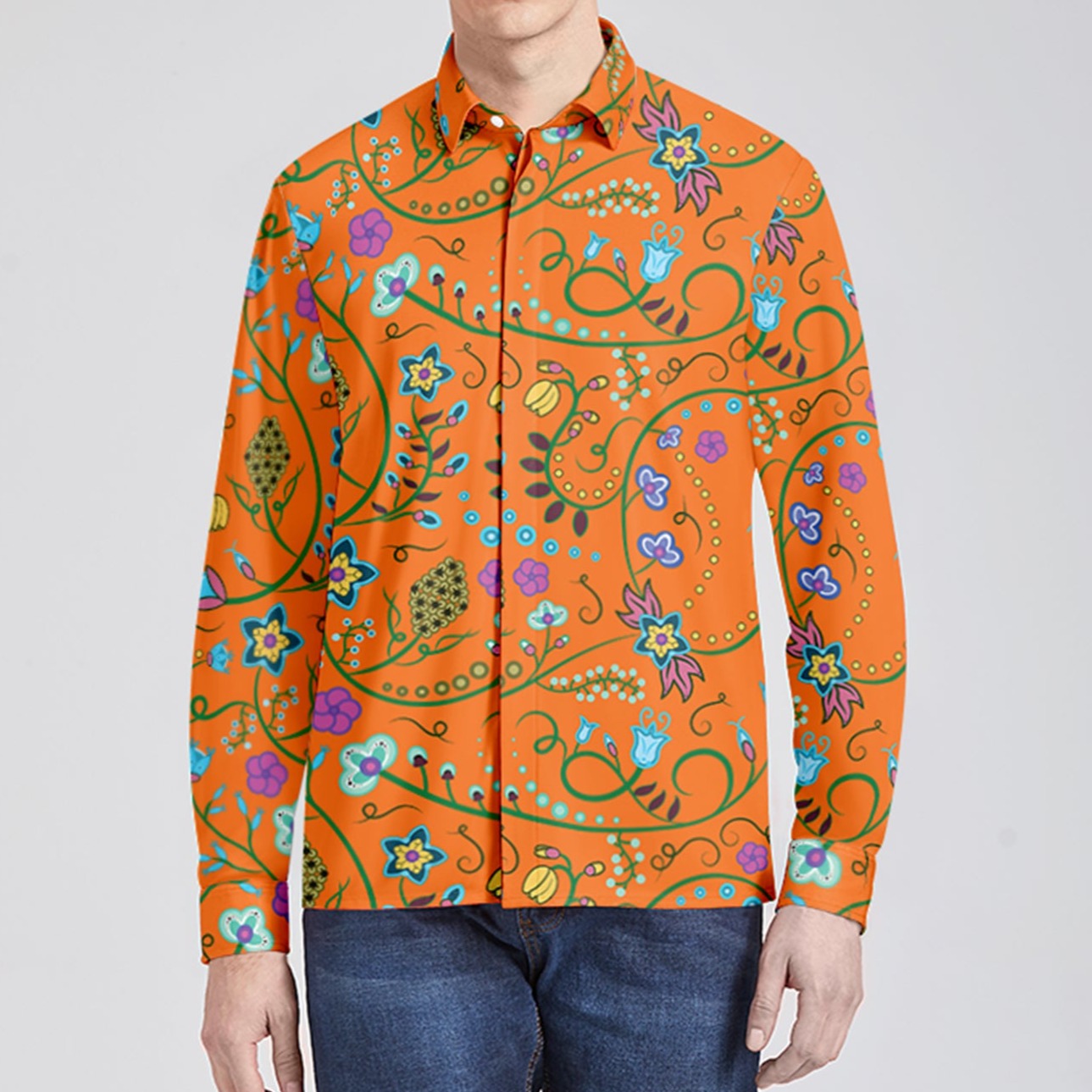 Fresh Fleur Carrot Men's Long Sleeve Dress Shirt