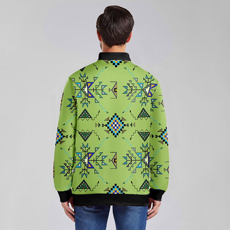 Bear Shield Green Zippered Collared Lightweight Jacket
