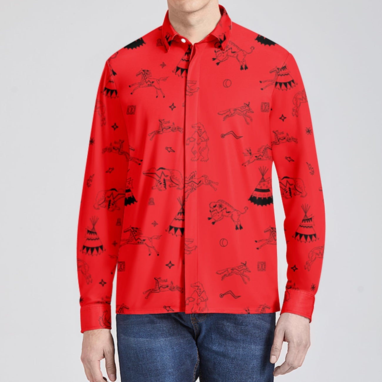 Ledger Dabbles Red Men's Long Sleeve Dress Shirt