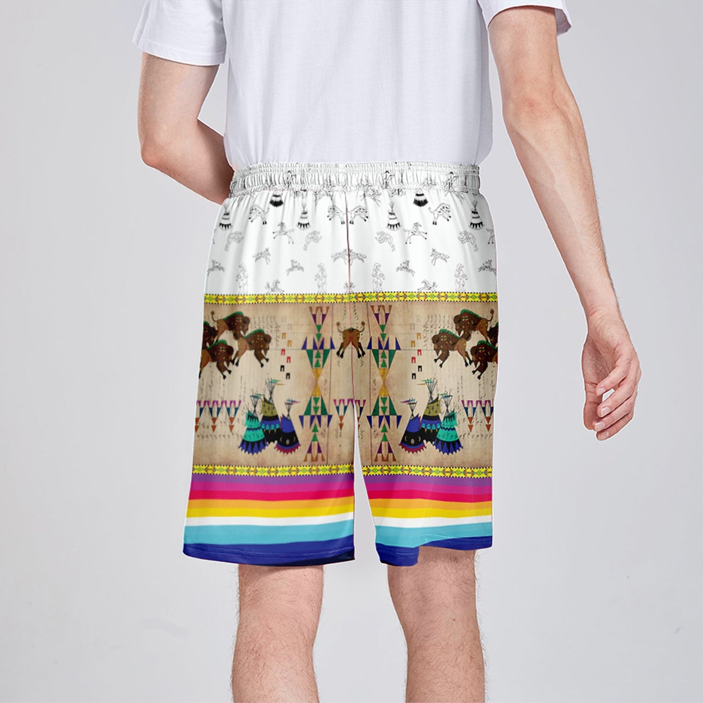 Buffalos Running White Clay Athletic Shorts with Pockets