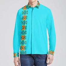 Load image into Gallery viewer, Turquoise Blanket Strip Men&#39;s Long Sleeve Dress Shirt
