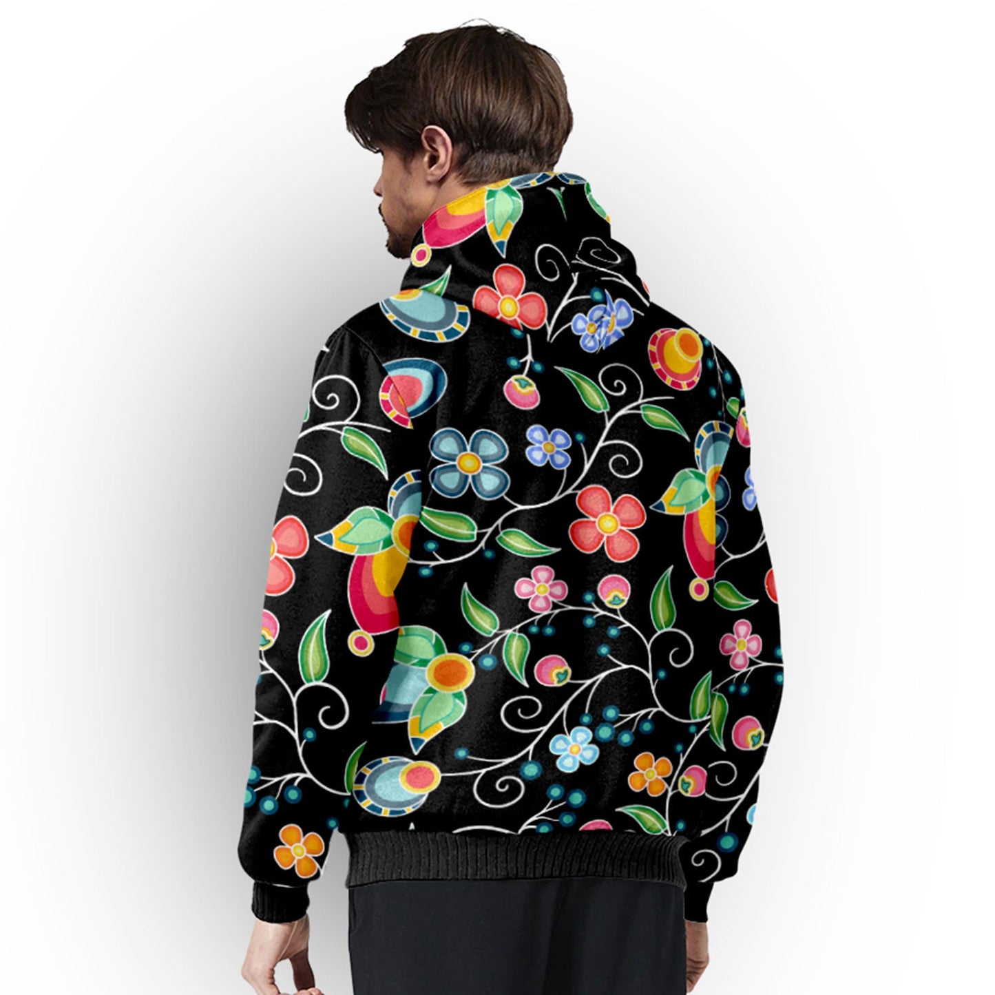 Floral Bounty Black Sherpa Hoodie