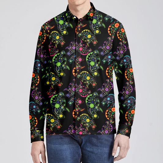 Floral Bear Men's Long Sleeve Dress Shirt