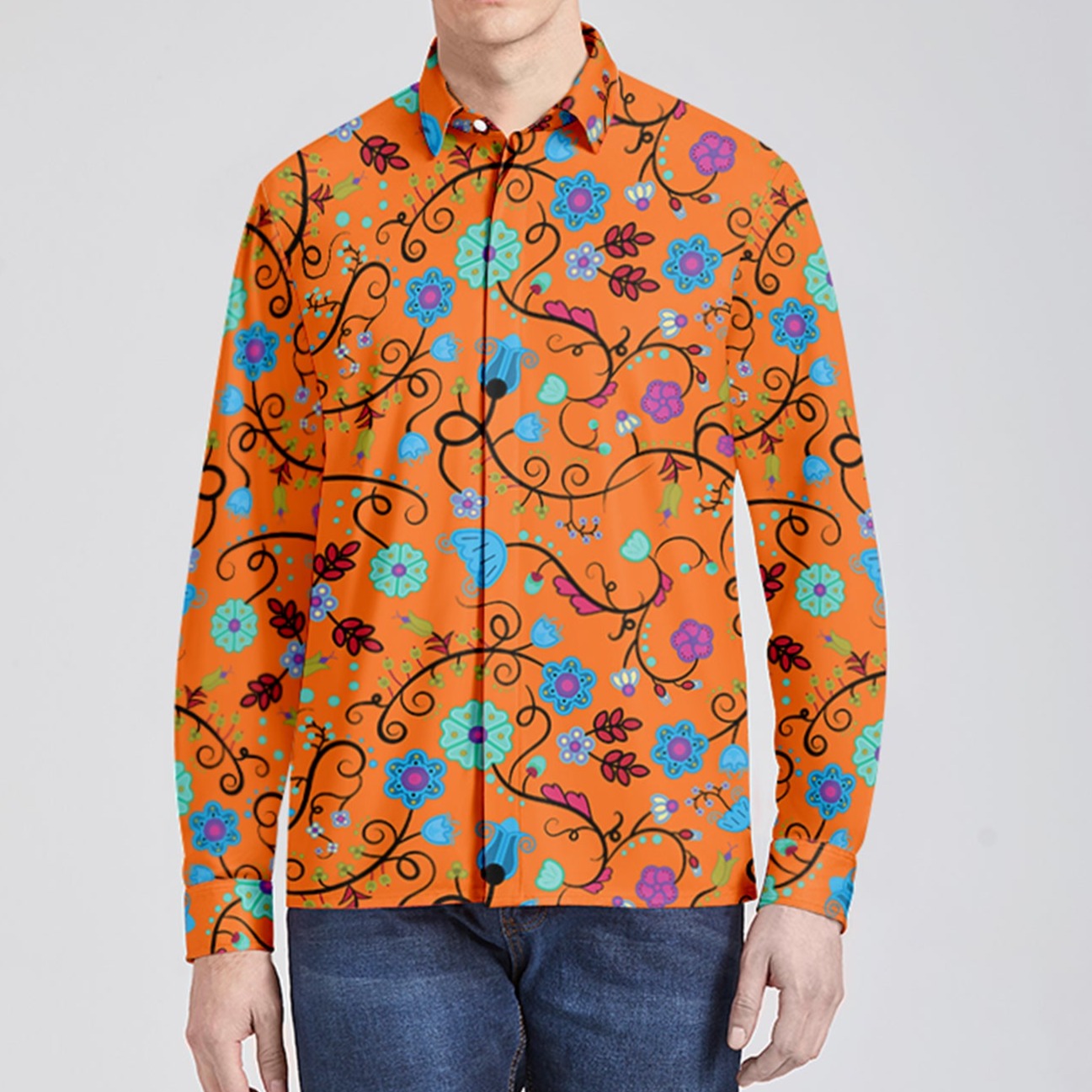 Nipin Blossom Carrot Men's Long Sleeve Dress Shirt