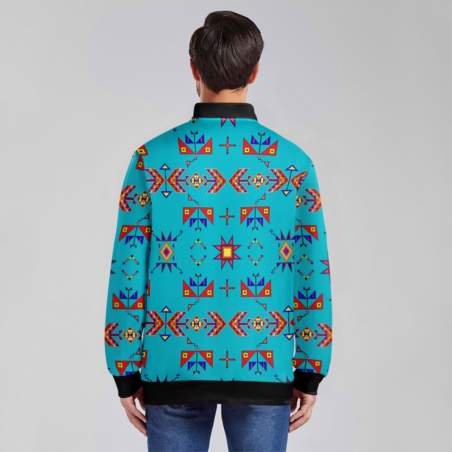 Scattered Generations Turquoise Zippered Collared Lightweight Jacket