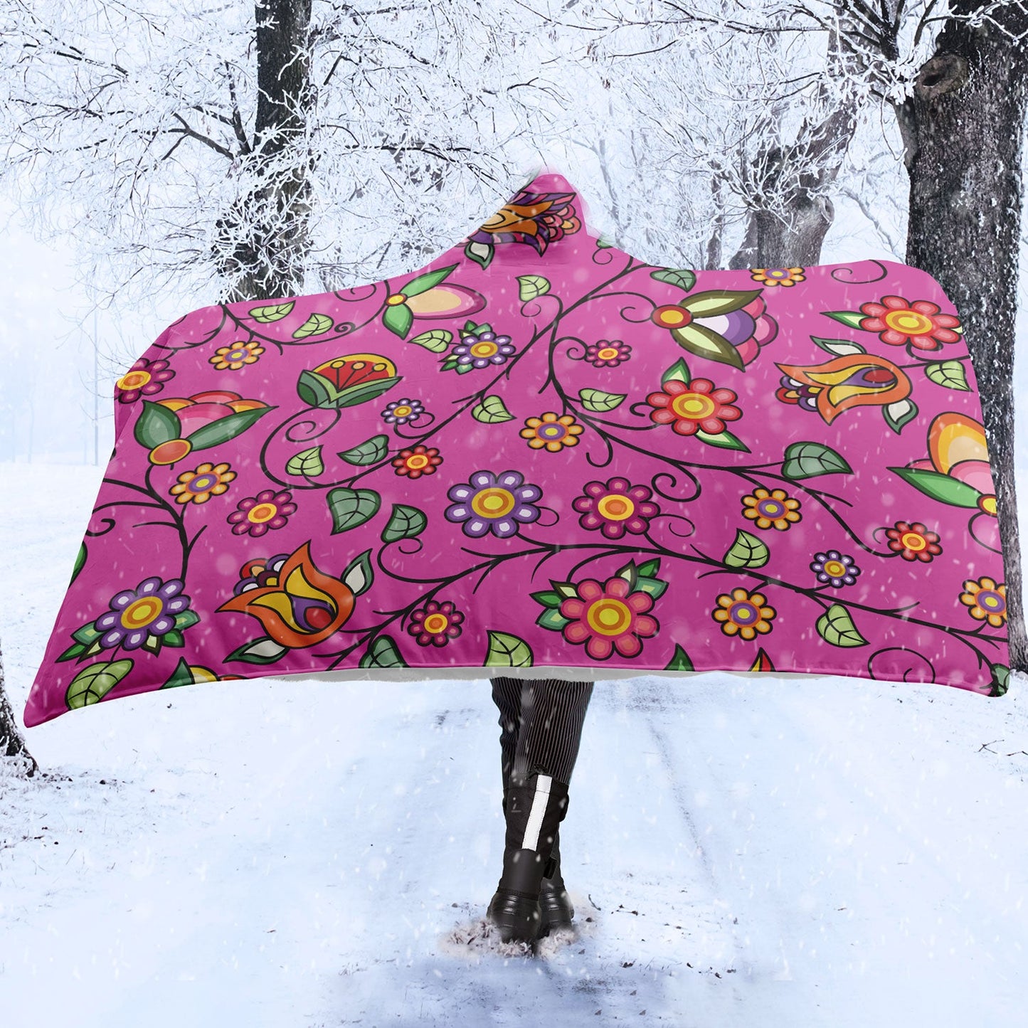 Heartbeat Petals Pink Hooded Blanket