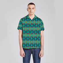 Load image into Gallery viewer, Fire Colors and Turquoise Teal Button Up Silk Shirt
