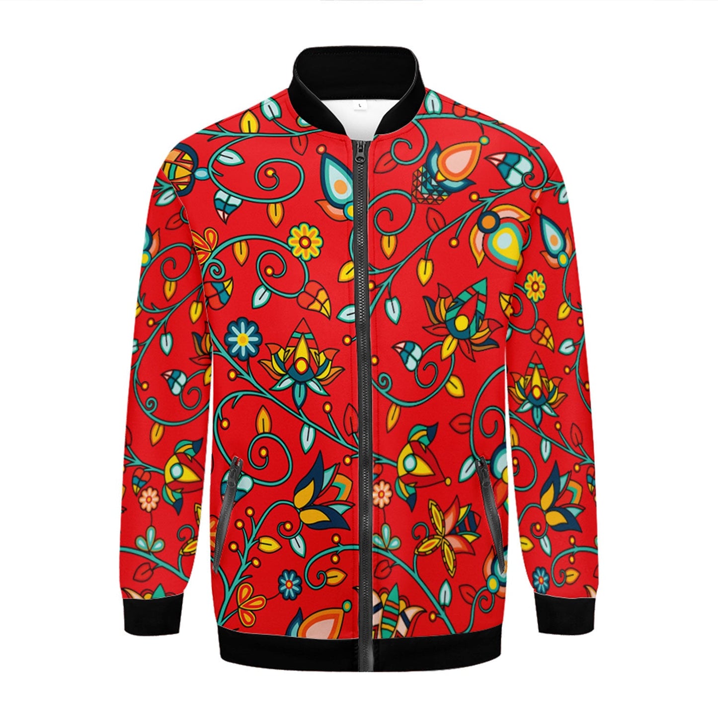 Thorny Path Red Zippered Collared Lightweight Jacket