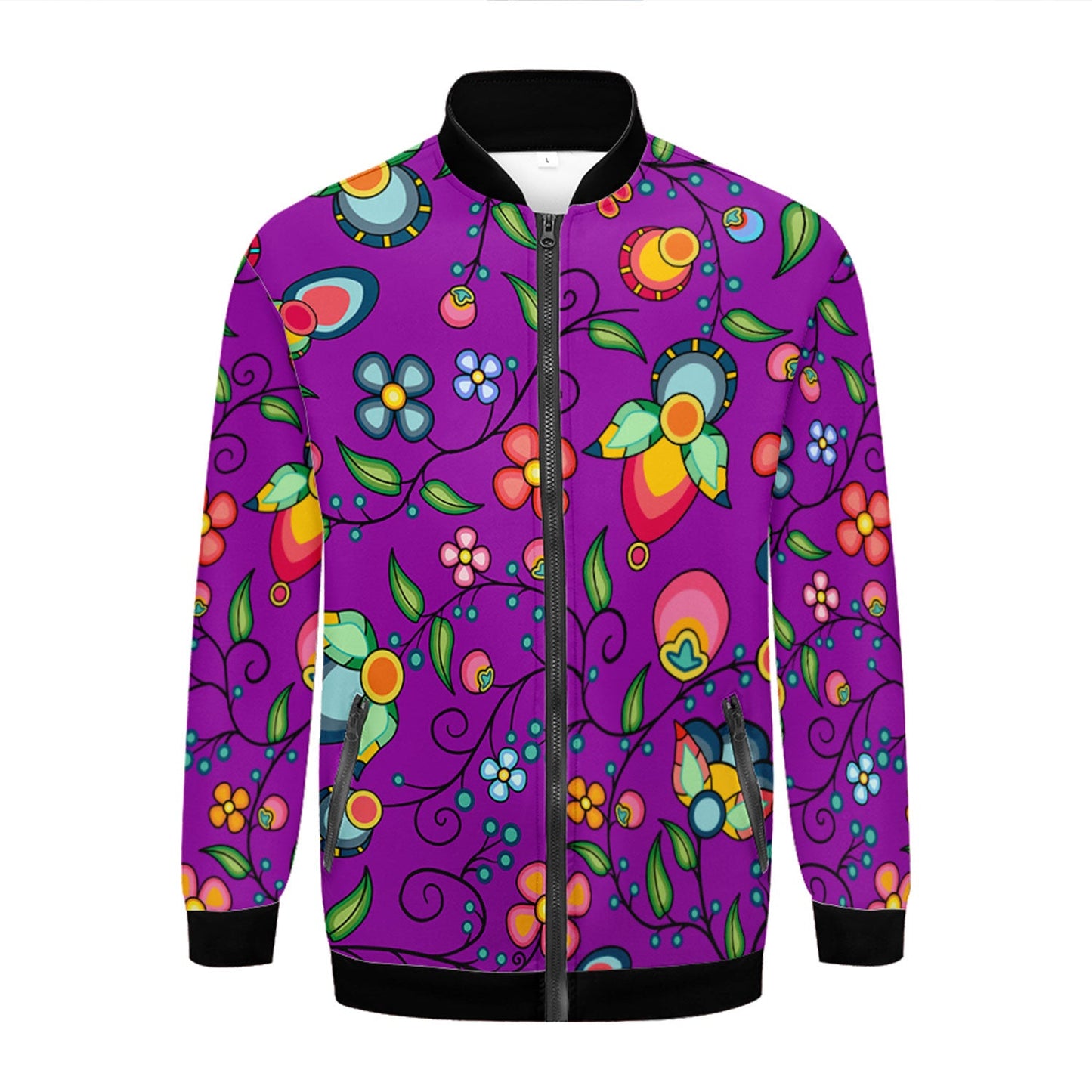 Floral Bounty Purple Zippered Collared Lightweight Jacket