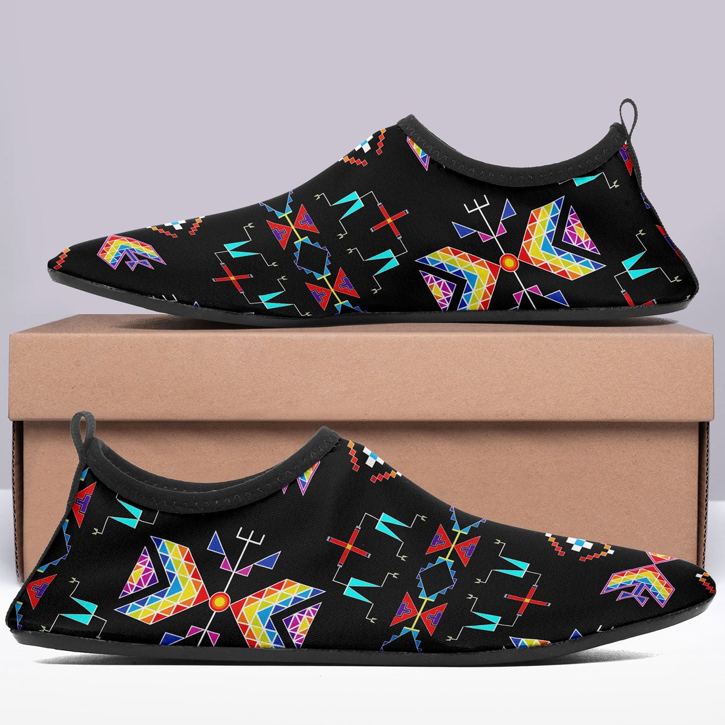 Rainy Chief Rainbow Black Kid's Sockamoccs Slip On Shoes