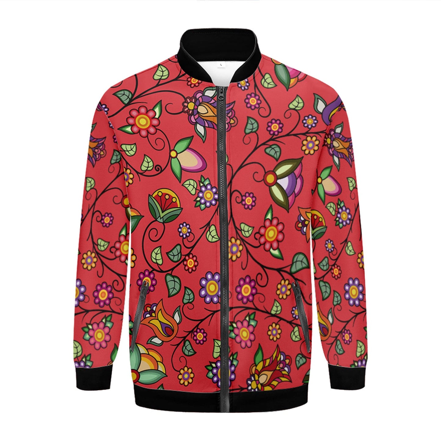 Heartbeat Petals Red Zippered Collared Lightweight Jacket