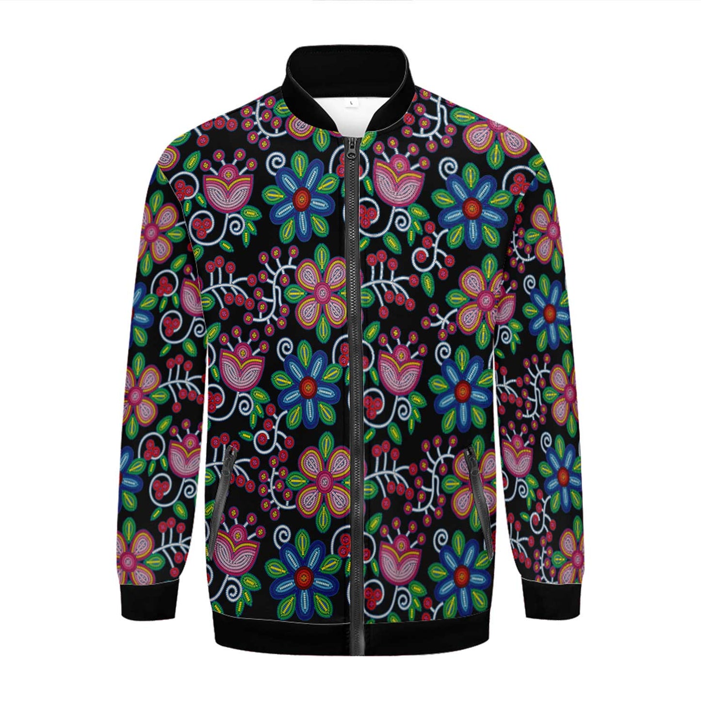 Midnight Garden Black Youth Zippered Collared Lightweight Jacket