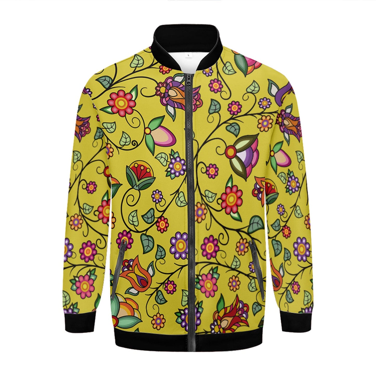 Heartbeat Petals Yellow Zippered Collared Lightweight Jacket