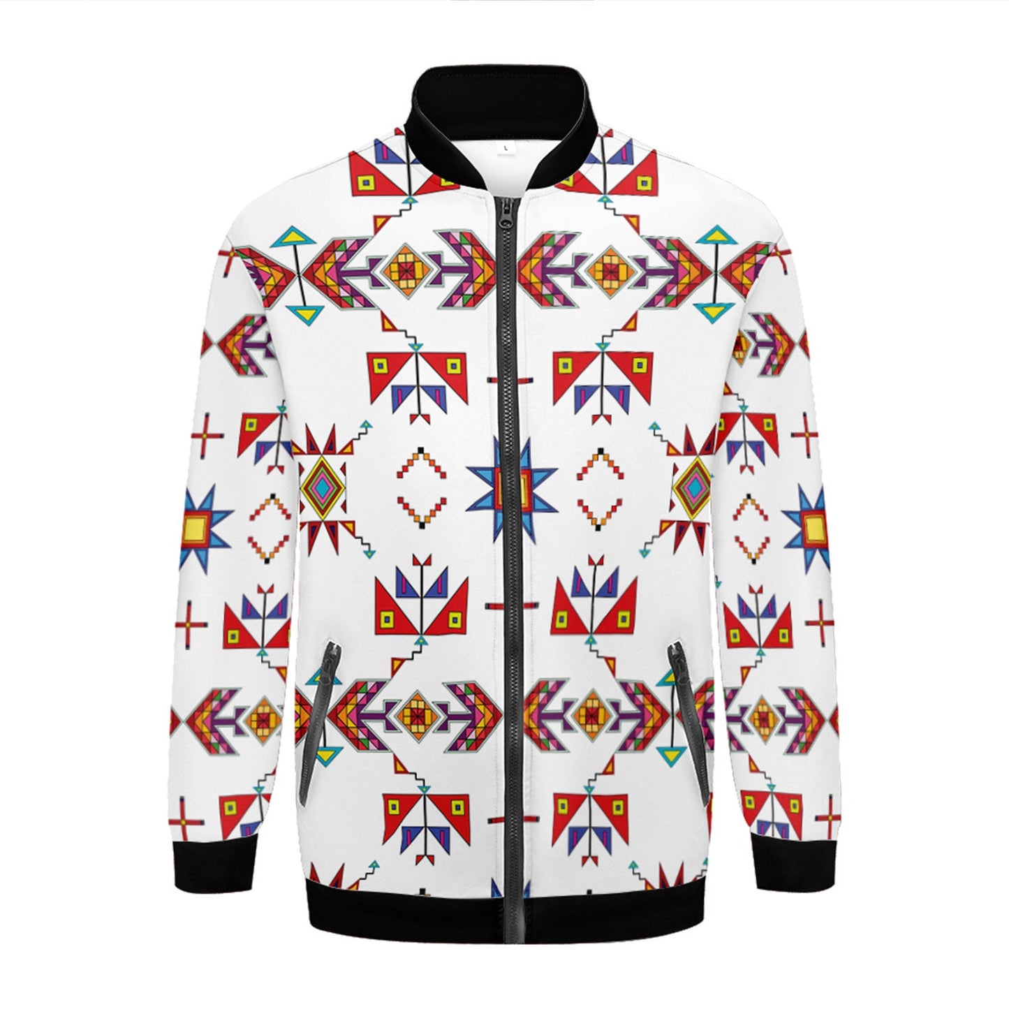 Scattered Generations White Zippered Collared Lightweight Jacket