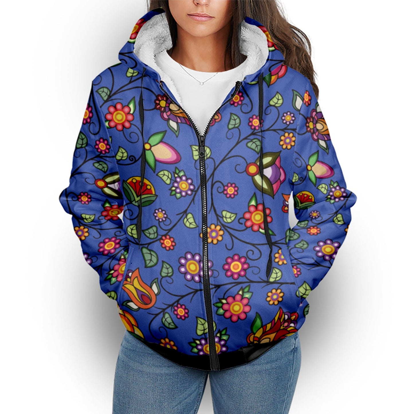 Heartbeat Petals Blue Sherpa Hoodie