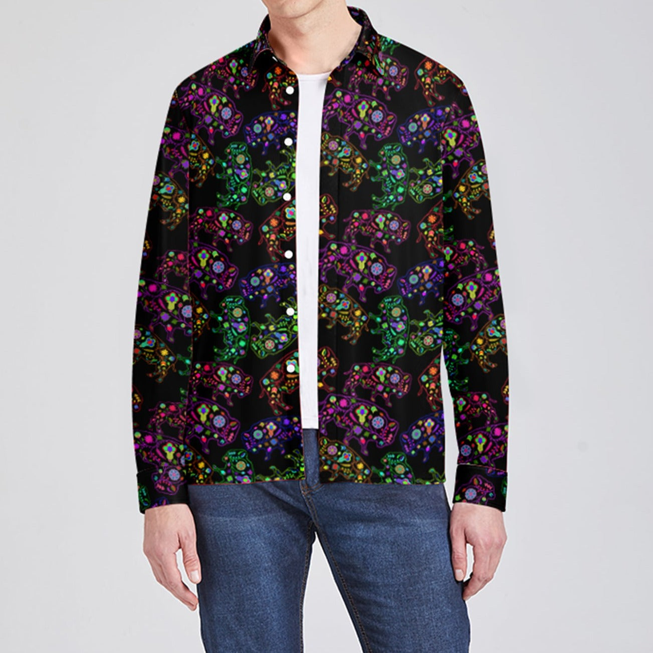 Floral Buffalo Men's Long Sleeve Dress Shirt