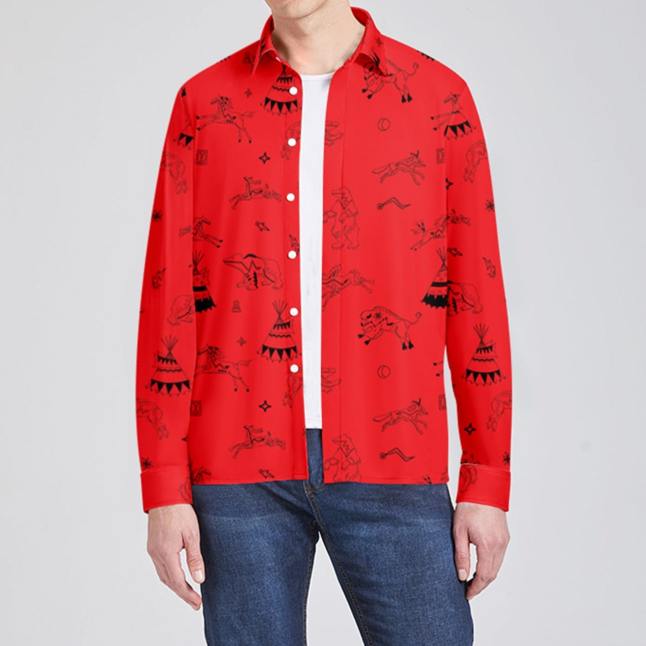 Ledger Dabbles Red Men's Long Sleeve Dress Shirt