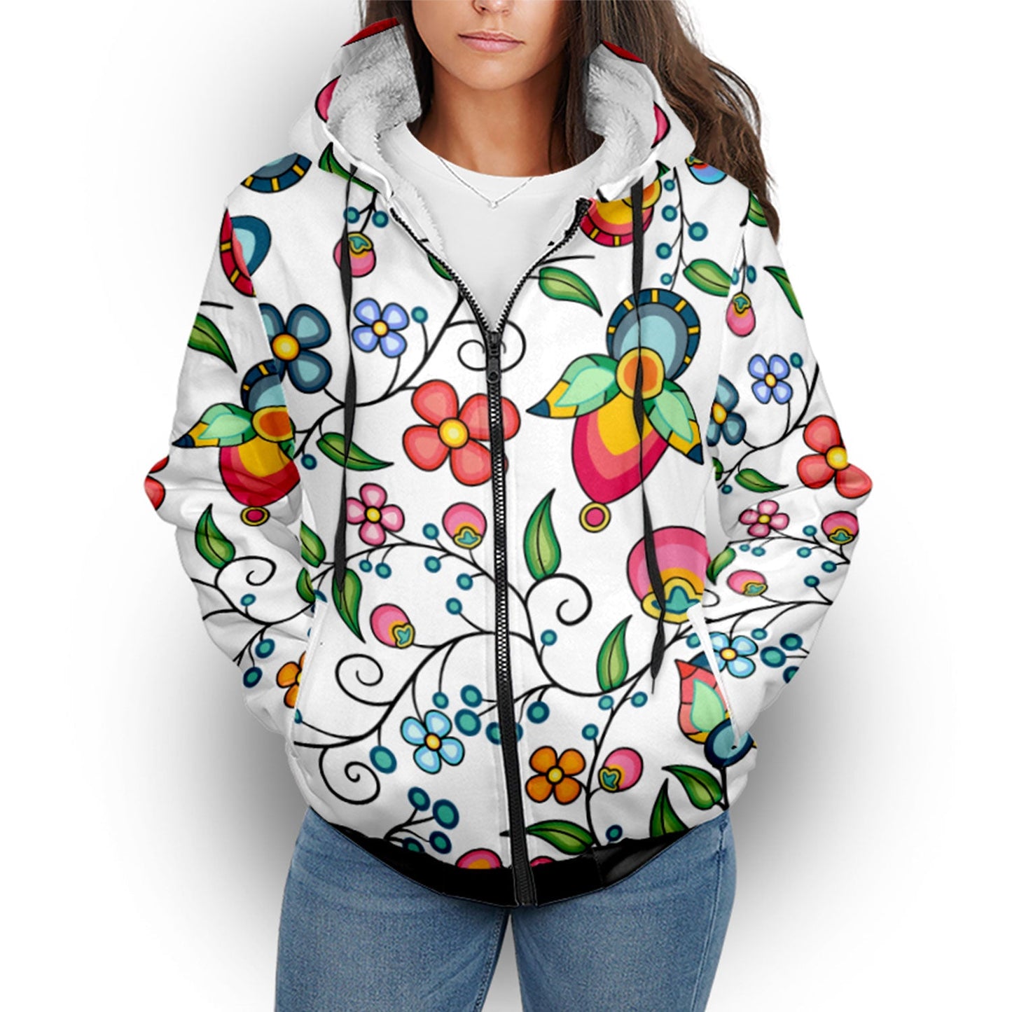 Floral Bounty White Sherpa Hoodie