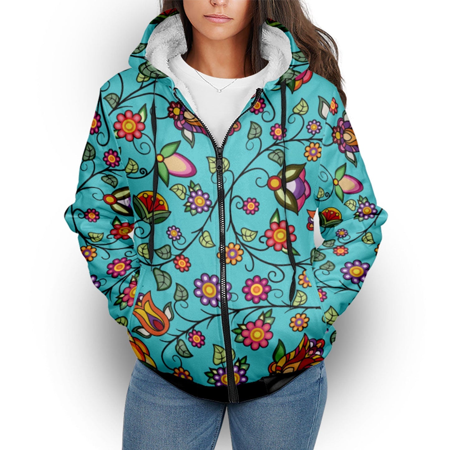 Heartbeat Petals Turquoise Sherpa Hoodie