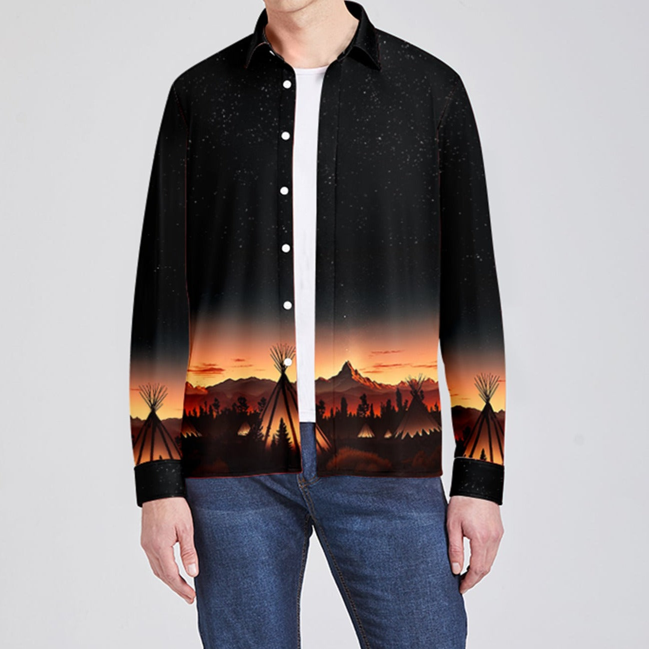 Sunset Tipis 1 Men's Long Sleeve Dress Shirt