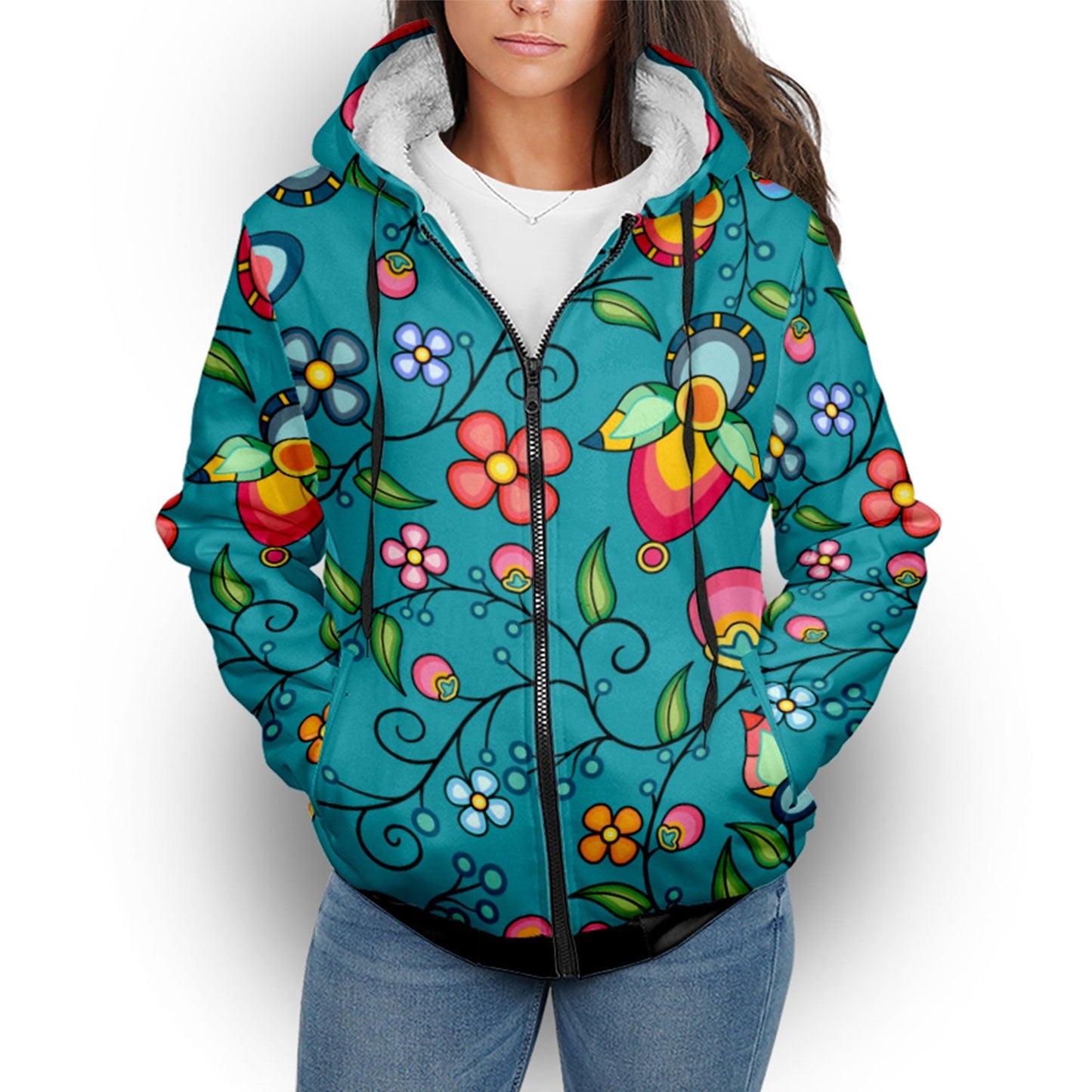 Floral Bounty Teal Sherpa Hoodie